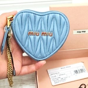 100% Authentic Miu Miu Metalesse leather Blue Heart Coin purse